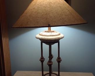 Heavy table lamp, metal and stone