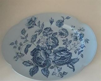Blue and white transferware oval platter