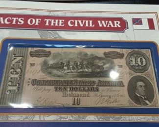 Confederate Currency signed and numbered by hand, iron gall ink, 10 dollars