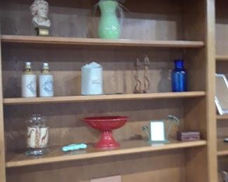 Misc. decorative items, cookbooks, candles, vases, busts, etc.