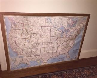 Vintage Framed U.S. Map