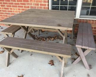 Square Outdoor Table & 4 Bench Seats