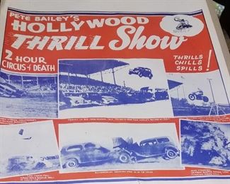 Much vintage paper. 18" x 24" Pete Bailey's Hollywood Thrill Show 