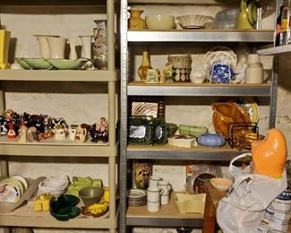 So much porcelain and pottery. Fulper, Roseville, Hull, Gouda, Weller, vintage