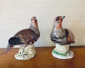 $140 - Dresden pair of partridges figures; 6.5" H x 6.5" W