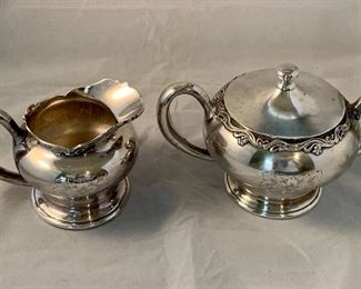 $30 - The Barbour Silver Co. etched silverplate creamer and sugar bowl; 5.5" H x 7.5" W
