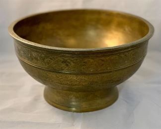 $30 - Etched brass bowl, 6" H x 10.5" W 