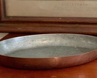 $45 - Copper oval baking dish with handles, made in France; vessel is 14" x 9"