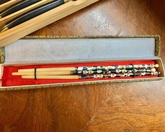 $20 - Three Great Wall Sheraton Hotel cloissone chopsticks in box, 9" long 