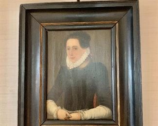 $1500; 18th Century School - Portrait of an Elizabethan woman - oil on panel, picture light is included; 16.5" W x 20" H 