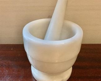 $12 - Marble mortar and pestle, minor chips; 4" H x 4" W