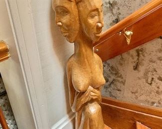 $125 - African carved female figural  - 35" H x 7" W
