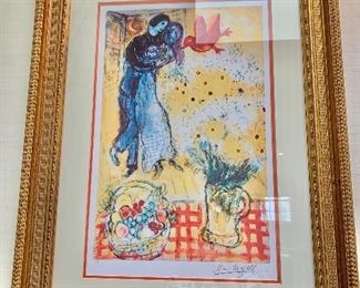 $195 - Chagall "Lovers and Daisies" Giclee -  25" W x 33.5" H; with COA