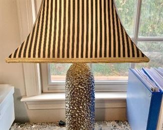 $120 - Hammered metal base lamp. Tested and working. 28.5" total height, shade is 15" W