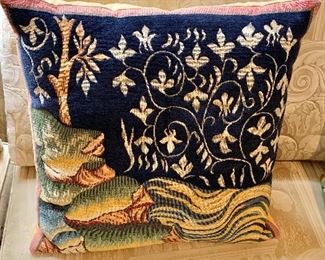 $30 - Tapestry sofa pillow #1; 16" square - poly filled