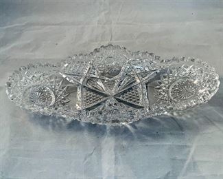 $20 - Oblong crystal candy dish; 10.75" x 4.5" x 2"