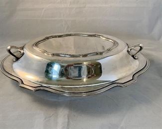 $30 - Oval silverplate covered dish; 12" x 9" x 3.5" 