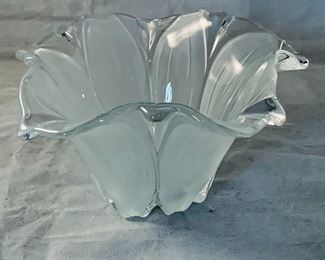 $20 - Frosted glass flower petal bowl; 4" H x 6.5" W 