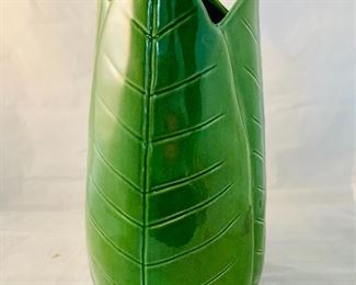 $20 - Pottery Barn ceramic leaf vase; 11" H x 5" W