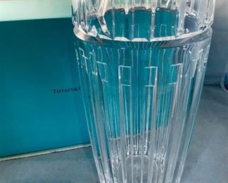 $175 - Tiffany & Co Atlas Crystal Vase, with box; 10" H x 5" 