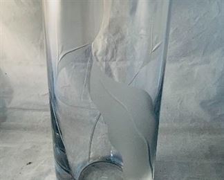 $24 - Tall frosted calla lily cylinder vase; 12.5" H x 5" W