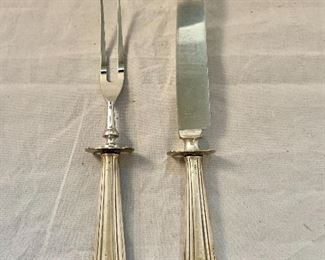 $90 - Sterling silver handle carving set; knife is 10.5" long