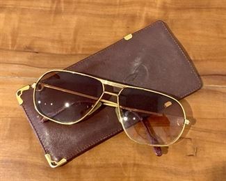$350; Vintage Cartier sunglasses with case; Made in France; 62-14-140; 