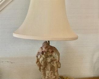 $175 - Buddha soapstone lamp - lamp 22" H with shade; soapstone figure  is 10" H x 5W - tested and working