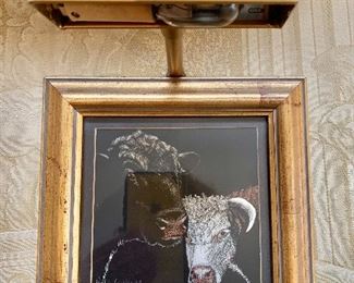 $175 - Gaby Guillard print of cows, picture light is included; 6.5" W x 6.5" H