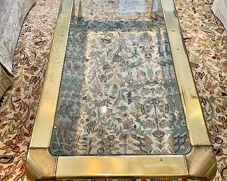 $350 - Mid century brass table with beveled glass - 54"W x 24"D x 16.5H