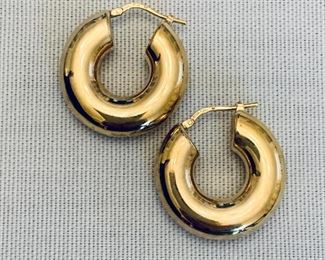 $48; Sterling silver hoop  earrings with gold wash; approx 1" diameter; stamped 925 ITALY