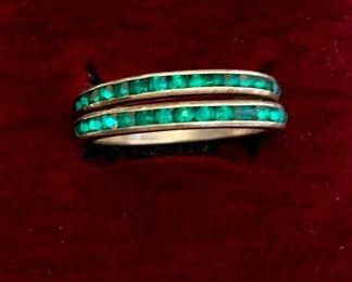 $30; Sterling Silver eternity bands with green stones; approx size 6; stamped STERLING C&C