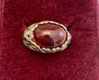 $30 - Vintage silver filigree ring with carnelian colored stone; size 5; unmarked
