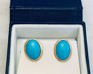 $125; 14K yellow gold and turquoise earrings; 10mm x 14mm; New with tags
