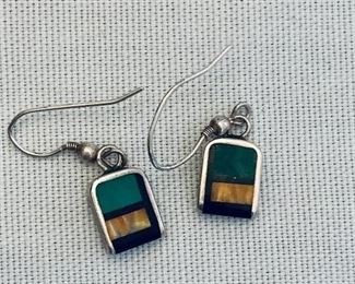 $20; Signed sterling silver inlaid stone wire earrings; approx 1/2"