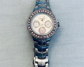 $30; Fossil stainless steel watch with crystal face