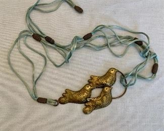 $50 - Vintage 'three doves' silk rope belt - doves are copper