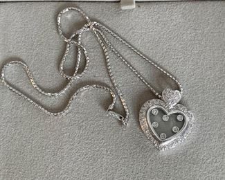 $1525 - 20% OFF - 18k white gold necklace with heart shaped floating diamonds; chain approx 18", pendant 1".