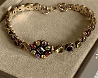 $40; Sterling silver and semi precious stone bracelet; clasp stamped 925; 8" long