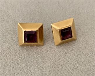 $190 - 20% OFF - 18K amethyst post earrings;  approx  0.5" square