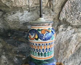 Price: $85. Colorful Italian(?) ceramic working lamp. Measures: 22"H x 6"Base 