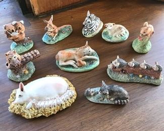 Price: $100. Lot of 10 charming animal figures by Basil Mathews. Each piece is signed and several have original sticker.  Very good condition - colt has a tiny chip to ear and mouse has nicks along ear edges. 