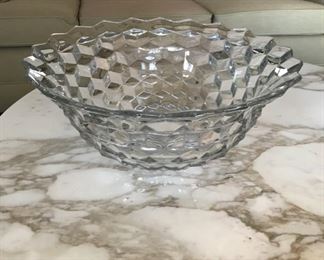Price: $45. Large heavy faceted punch bowl without chips or cracks. Measures 18"W x 8"H