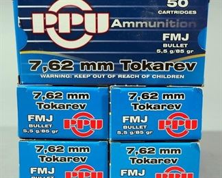 PPU 7.62 Tokarev Ammo, Approx 250 Rds, Local Pickup Only