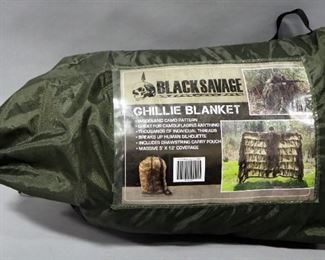 Black Savage Ghillie Blanket, Woodland Camo Pattern, 5 ft x 12 ft, In Drawstring Carry Pouch
