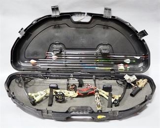 Diamond Archery By Bowtech Infinite Edge Compound Bow, With 8 Arrows, Extra Broadhead Tips, Blackout Bow Release, And Extractor, In Hard Case