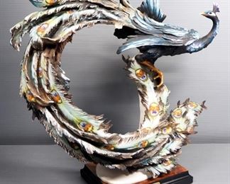 Giuseppe Armani "Peacock" Cold Cast Porcelain Figurine # 0458-S, 15" x 17"