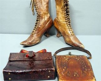 Antique Lace-Up Heeled Boots, Bobbie Gerome Clutch, And Bosca Built Clutch
