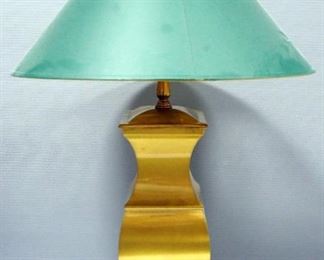 Brass Table Lamp With Emerald Green Shade, Approx 31" High, Powers On