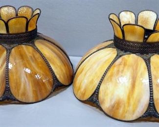 Pair Of Matching Amber Toned Glass Lamp Shades